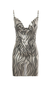 KURZES ZEBRA-ACRYLKLEID IN SILBER